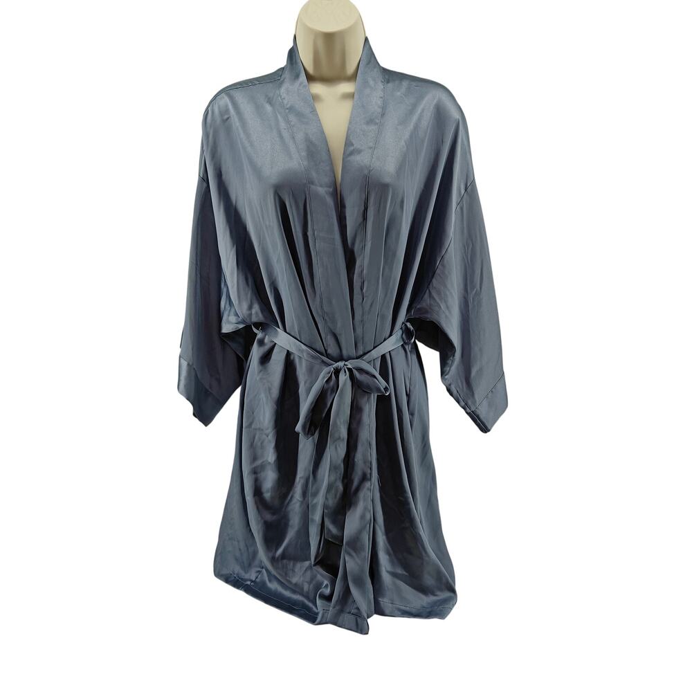 Victoria's Secret Gun Metal Grey Satin Belted Robe M/L